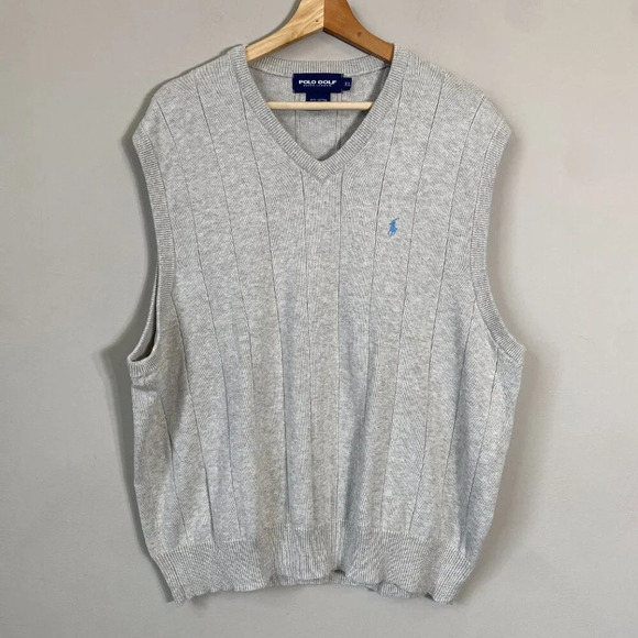 Vintage Polo Golf Ribbed V-Neck Knit Pullover Sweater Vest Men's XL Gray Preppy - Picture 4 of 10